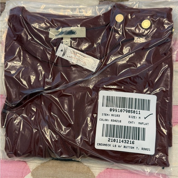 Madewell Ribbed Crewneck Long Sleeved Top with Shoulder Button Details NWT M - Picture 12 of 13